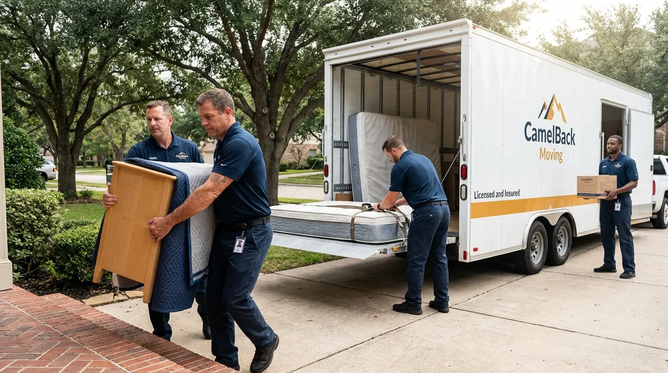 Crew loading residential truck for cross-state move from Endicott, NY