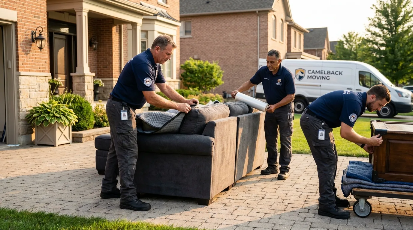 Large estate moving crew wrapping furniture in Endicott, NY